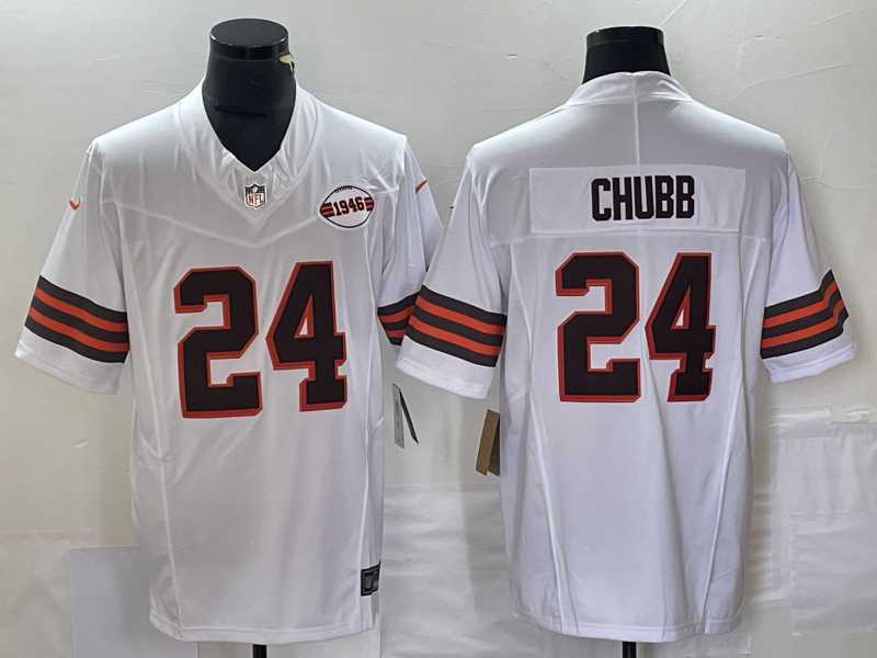 Men%27s Cleveland Browns #24 Nick Chubb 1946 Patch White FUSE Vapor Stitched Nike Limited Jersey
